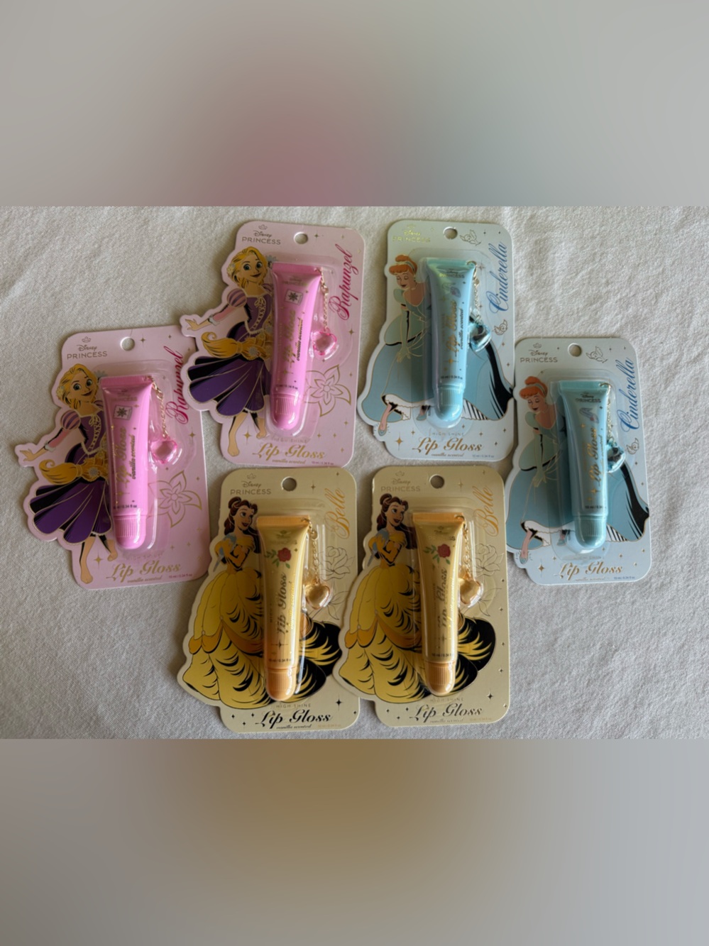Disney Princess High Shine Lip Gloss Charm Bundle of 6 Cinderella Belle Rapunzel